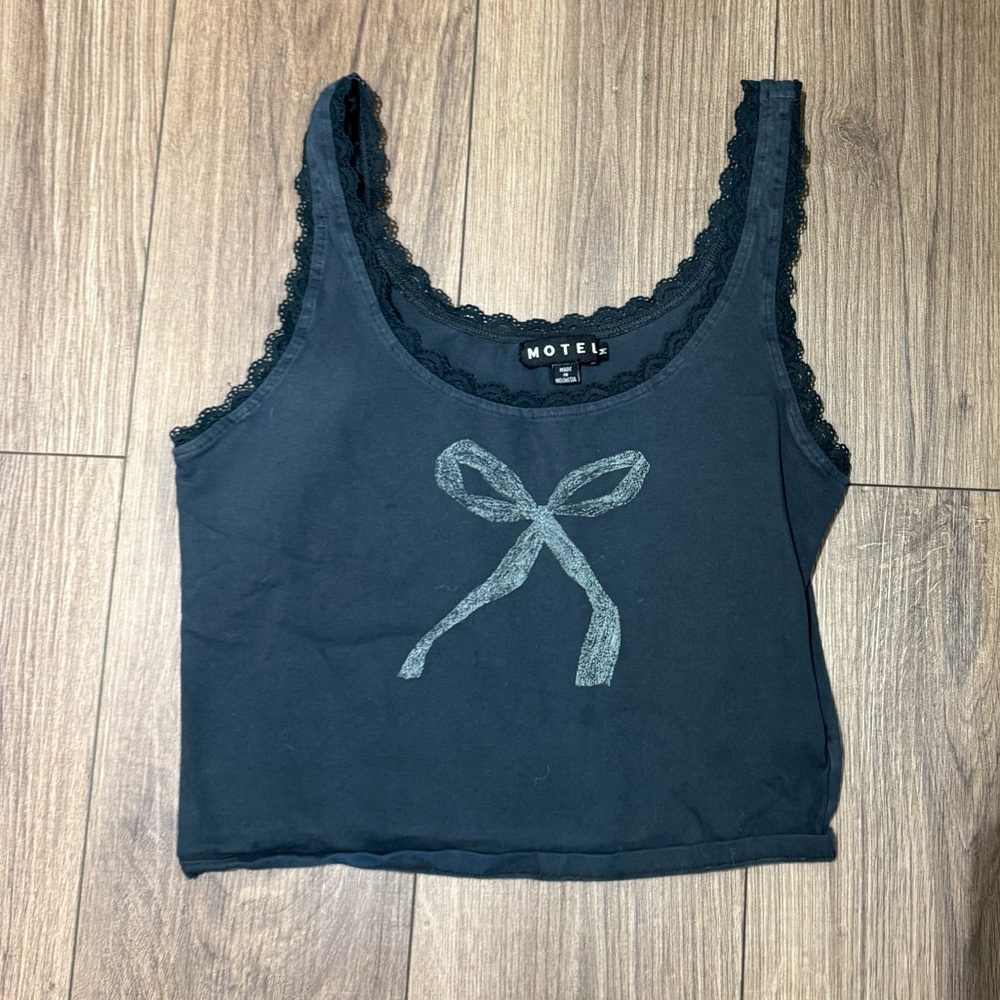 Motel Rocks Black Lace Bow Tank Top